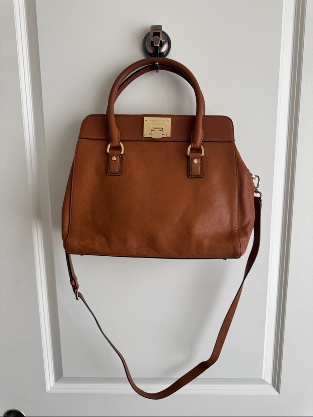 Michael Kors Cognac Leather Satchel with Gold Hardware